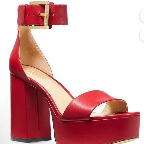 New MK Sz Women's sexy ankle wrap Red Leather Tara Platform
